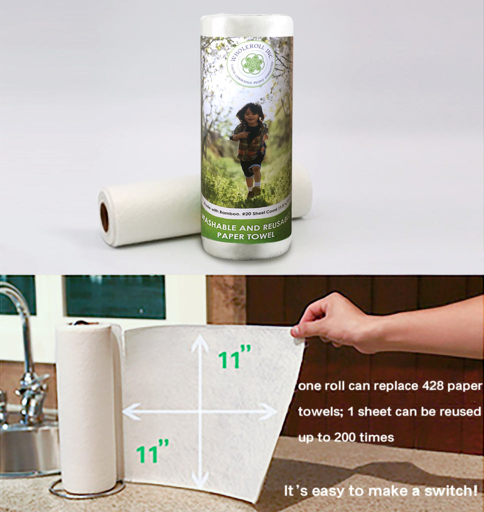 Reusable Washable Bamboo Paper Towels 2-Roll Pack - 100% Organic